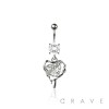 316L SURGICAL STEEL MULTI CZ HEART FLOWER ROUND CZ DANGLE CZ BELLY BUTTON NAVEL RING 